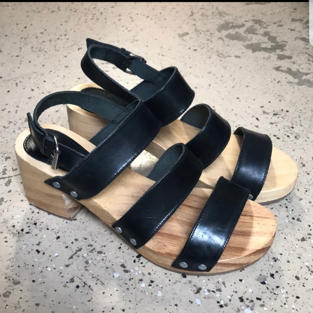 Black Strap Wooden Heels